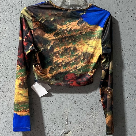 #042♦️SHEIN Blue and Yellow Graphic Fitted Crop-Top Sz 6/M US ♦️ - Picture 8 of 10